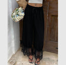 Womens Wide Leg Pants White Polyester Lace Trim Hem Casual Loose Fit Summer Trousers Wide Leg Pants