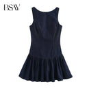 Vestido Jeans Feminino Mini com Costas Abertas - Chique Outono Inverno