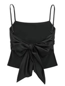 HH Womens Satin Spaghetti Strap Cami Top Tie Back Square Neck Camisole Elegant Summer Casual Party Streetwear Crop Top