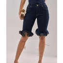 Casual High Waist Denim Shorts Women Fashion Ripped Wave Ruffle Hem Slim Fit Jeans Shorts Streetwear Trendy Slimming Shorts
