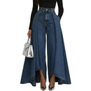 Denim Women's High Waist Casual Wide Leg Jeans Overlay FlarePants with Pockets High Street Elegant Fashionable Baggy Jeans