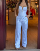 Macacão Feminino Slim sem Manga com Alças Finas - Elegante Escritório Branco