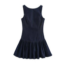 Vestido Jeans Feminino Mini com Costas Abertas - Chique Outono Inverno