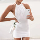 Vestido Mini Feminino Y2K Sem Manga com Halter - Bodycon Costas Abertas Sexy Elegante Festa Clube Verão