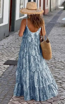 Tie Dye Print Spaghetti Strap Dresses Women Bohemian Style Loose Backless Vacation Beach Long Dress Female Fashion Streetwear