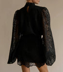 2026 New Women's Long Sleeve Design Fashion Openwork Lace Miniskirt Elegant Temperament Autumn Party Banquet Evening Dress