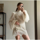 2026 New Women's Long Sleeve Design Fashion Openwork Lace Miniskirt Elegant Temperament Autumn Party Banquet Evening Dress