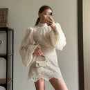 2026 New Women's Long Sleeve Design Fashion Openwork Lace Miniskirt Elegant Temperament Autumn Party Banquet Evening Dress