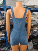 Macacão Jeans Feminino Y2K com Alças Finas e Bolsos - Streetwear