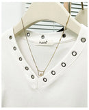 Women's V-Neck Rivet Detail Ruched Short Sleeve T-shirt Casual Slim Fit Crop Top