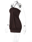 Vestido Mini Halter Franzido com Costas Abertas - Festa e Balada Y2K