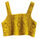 Women Crochet Sleeveless Crop for Tank Top Retro Knit Plaid Square Neck Sweater 6XDA