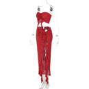Two Piece Skirt Set for Women Sexy 3D Flower Tube Top High Split Long Maxi Skirt Womens Vacation Outfits