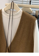 V-neck Knitted Vest Vest Vest for Women in Spring Autumn and Winter 2025 New Fashionable Horse Clip Cardigan Versatile Sweater