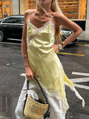 Vestido Mini Feminino com Renda e Alças Finas - Irregular Costas Abertas Fenda Sexy Festa