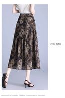 Women Floral Print Tiered Midi Skirt Elastic High Waist Pocketed Ruffle Hem Casual Boho Long Skirt