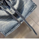 Oversize Retro Diamond Denim Mini Skirt for Women Summer High Waist Shiny Rivet Slim Skirts Gradient Black Grey Jean Skirts
