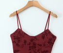 French Vintage Sexy Spaghetti Straps Flowers Short Dress Bungundy Black