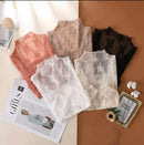Sexy Lace Bottomed Blouse Women Long Sleeve Crop Top Sleeved High Neck With Hollowed Out Chiffon Foreign Style Sexy Mesh