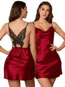 Camisola Feminina Sexy com Renda e Borboleta - Loungewear Costas Abertas Noite