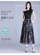 Women Floral Print Tiered Midi Skirt Elastic High Waist Pocketed Ruffle Hem Casual Boho Long Skirt