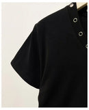 Women's V-Neck Rivet Detail Ruched Short Sleeve T-shirt Casual Slim Fit Crop Top