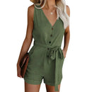 Macacão Feminino Casual Decote V com Short - Verão 2025