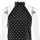 Vestido Mini Feminino com Poa e Halter - Ombro Frio Sexy Costas Abertas Festa Clube