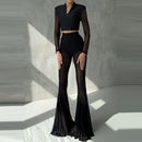 Elegant High Waist Slim Straight Trousers Sexy See Through Mesh Flare Pants for Women Summer Solid Commute Lady Long Pants Mujer