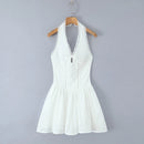 Vestido Feminino Branco com Renda Bordada e Halter - Sem Manga Costas Abertas Sexy Linha A Festa 2025