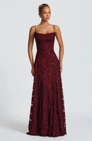 Vestido Longo Feminino Maxi com Alças Finas e Amarrão - Sexy Ombro Frio Festa Clube