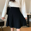 Knitted Pleated Skirts Women Above Knee Solid Casual Autumn All-match Design College Jupe Femme Korean Style High Waist Elegant