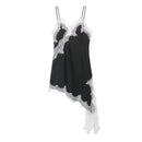 Vestido Curto Feminino de Cetim com Renda Assimétrica e Alças Finas - Sexy Festa 2026