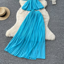Women Summer Skirt Sets New Fashionable Three-dimensional Flower Short Sleeved Chiffon Top Pleated Skirt Two-piece Set C111