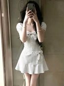 Vestido Mini Feminino Y2K Gothic com Laço e Cintura Alta - Punk Sexy Lolita Streetwear