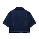 Women Casual Navy Blue Denim Shorts Set V-neck Short Sleeves Cropped Shirt High Waist Solid Color Shorts Skirt Female Suits