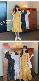 Floral Skirt for Women Summer Dress 2025 New French Square Collar Chiffon Midi Skirt