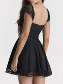 Vestido Mini Feminino Preto com Renda e Costas Abertas - Sexy Festa Aniversário Noite