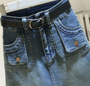 Women's Denim Skirt Zipper Blue High Waist Short Coquette Mini with Pocket Female Jeans Skirts Tight Gyaru Sexy Wrap Premium V