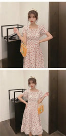 Floral Skirt for Women Summer Dress 2025 New French Square Collar Chiffon Midi Skirt