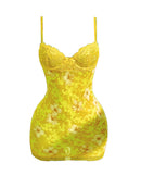 Vestido Mini de Renda Estampado com Alças Finas - Estilo Resort