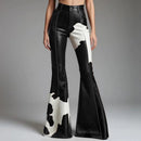 Cow Pattern Printed High Waist Flare Pants for Women Autumn Street Trousers Elastic Waist Comfortable Bodycon Bottoms