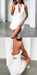 Vestido Mini Feminino Sexy com Halter e Amarrão - Bodycon Sem Manga Costas Abertas Festa Clube 2026