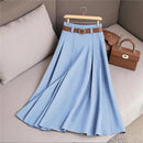 Elegant Fashion Skirts For Women 2025 New Spring Autumn Patchwork Pleated A-Line Mid-length Skirts Commuting Office Lady Skirt