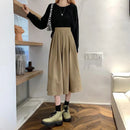 Fashion High Waist Pleated Skirt Women Korean Elegant College Style Midi Skirt Ladies Autumn Winter Thick A-line Skirts