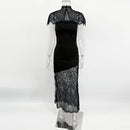 Vestido de Festa de Renda Preta Elegante - Cintura Alta e Costas Abertas