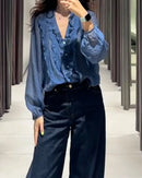 Women Shirt 2025 New Fashion Autumn Long Sleeve Layered Decorative Blouse for Women Casual Chic V-neck Ladies Top