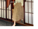 Elegant Multi-Layered Tulle Skirt Long Dress Women's Autumn Winter High Waist Cake Skirt Style Slimming Elegant Midi Skirt