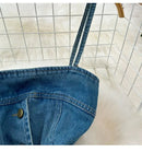 Faionable Denim ter Ne Crop Top And High Waist  Skirt Women's Set Summer Polyester Material Youthful Sle