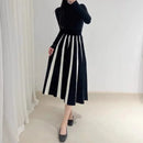 Elegant High Waist Panel Versatile Pleated Skirt Spring and Autumn Retro Fashion Stripe Mini Knitted Skirt Women's Mixed Color